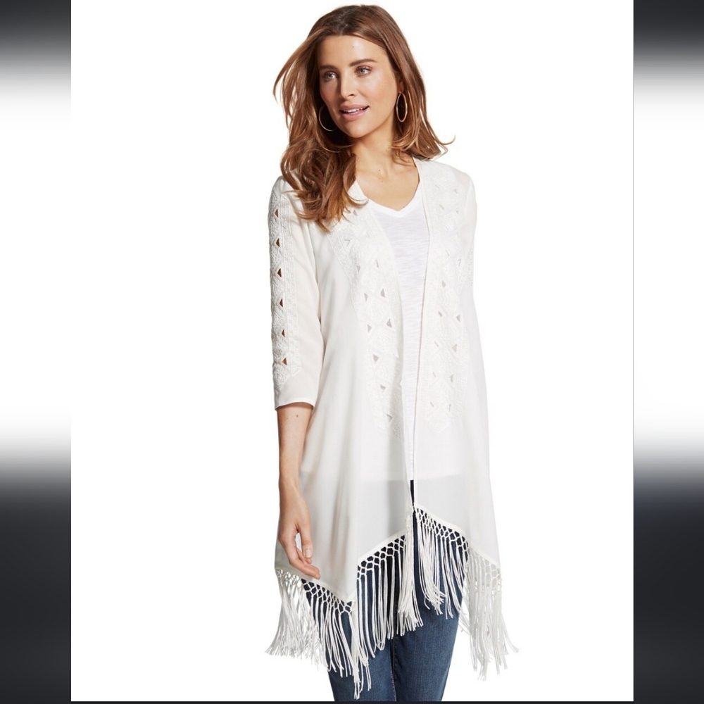 NWT‎ CHICO'S Sophisticated Fringe Kimono